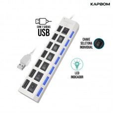 Hub USB 2.0 com 7 Portas Chave Seletora Individual e Indicador de LED KA-H7U Kapbom - Branco